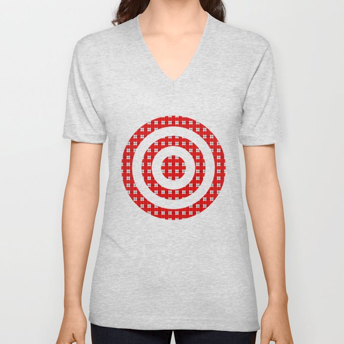 Chequered Grid - Red V Neck T Shirt