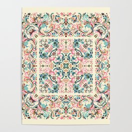 Ornamental Ethnic Bohemian Pattern XIV Ivory Blush Mint Poster