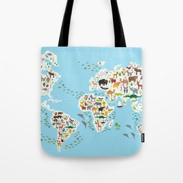 Cartoon animal world map for children and kids, Animals from all over the world Tote Bag