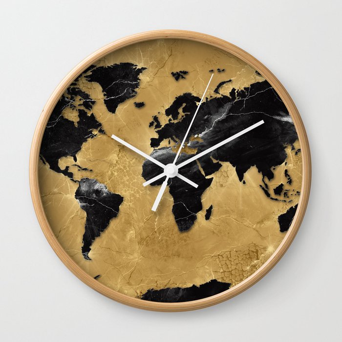 world map marble gold 2 Wall Clock