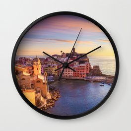 Vernazza, Cinque Terre Wall Clock | Sea, Panorama, Travel, Liguria, Cinqueterre, Digital, Village, Vernazza, Ocean, Sunset 