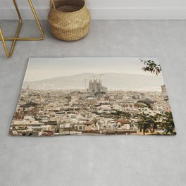 Spain Photography - Overview Over Barcelona Under The Gray Sky Area & Throw Rug