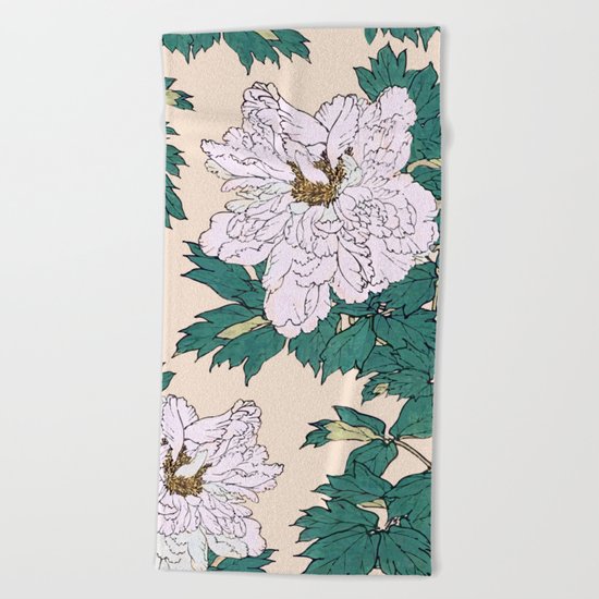 White Peonies Beach Towel