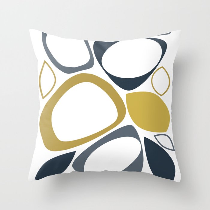 Mid Century Modern Abstract 8 Navy Blue, Grey and Mustard Yellow Throw Pillow