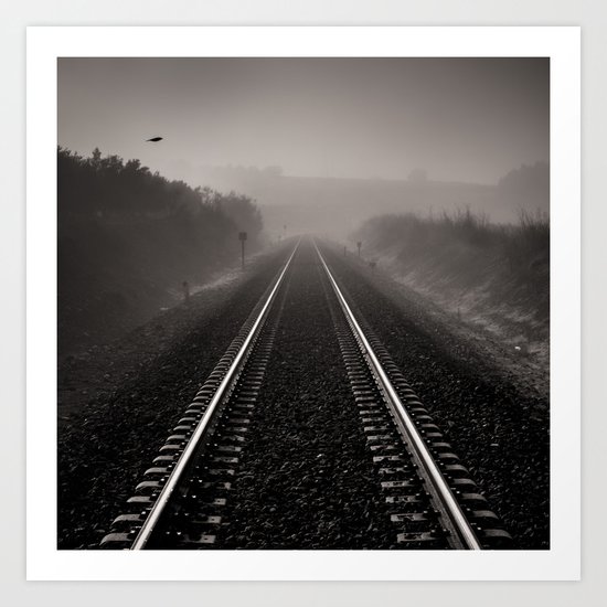 "Bird through the foggy railway" Art Print
