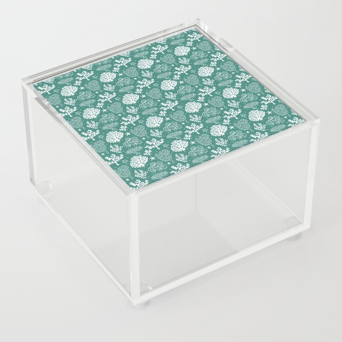 Green Blue And White Coral Silhouette Pattern Acrylic Box