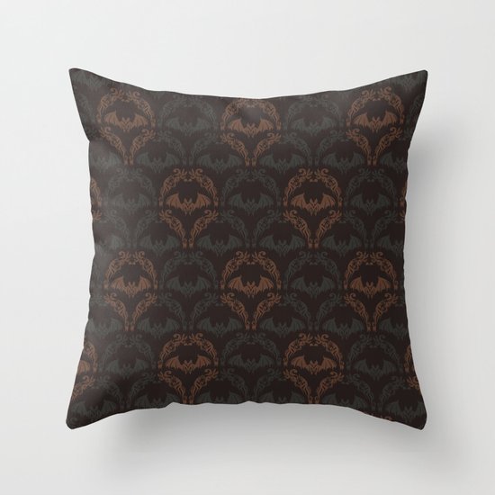 Bat Damask Throw Pillow