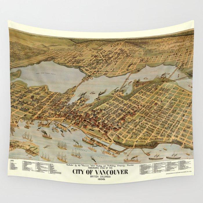 Vintage Pictorial Map of Vancouver BC (1898) Wall Tapestry by BravuraMedia  Society6