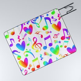 Colorful Musical Rainbow Notes Hearts Stars Picnic Blanket