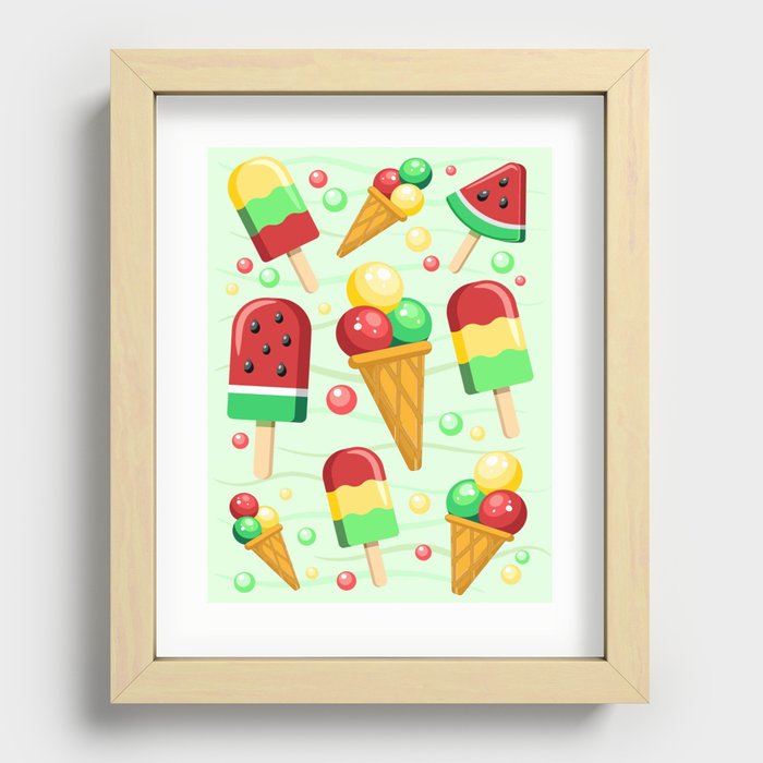 Ice Cream Fruity Juicy and Fresh Summer Pattern Recessed Framed Print