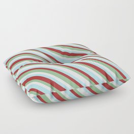 [ Thumbnail: Mint Cream, Powder Blue, Brown, and Dark Sea Green Colored Striped Pattern Floor Pillow ]