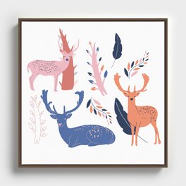 Deer party Framed Canvas