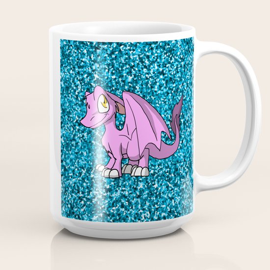 Bubblegum Sd Furry Dragon W Blue Glitter Background Coffee Mug By