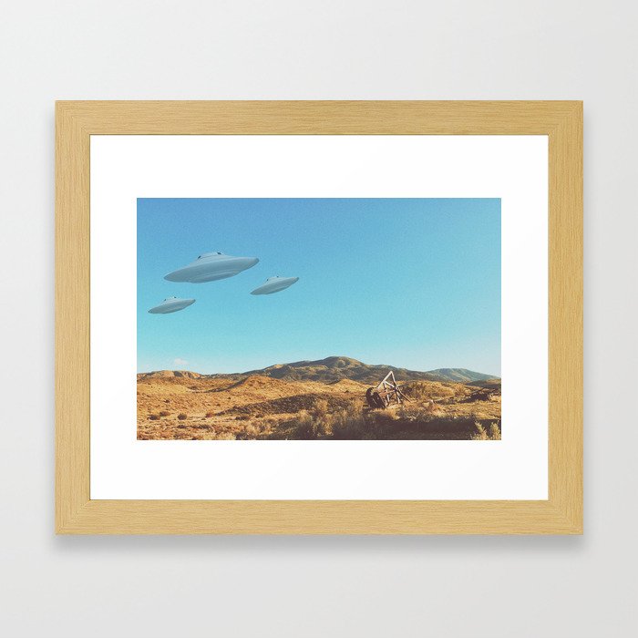 UFO in a California Desert with abandoned objects Framed Art Print