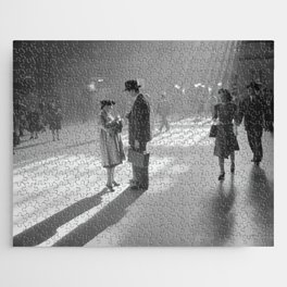 Vintage photo: A Quick Exchange in Grand Central Terminal (aka Grand Central Station), New York City, black and white, cleaned and restored, 1941 Jigsaw Puzzle