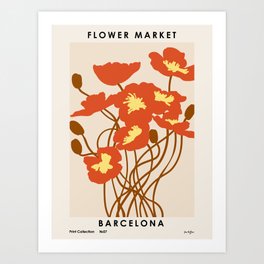 Flower Market, Barcelona, red abstract bouquet Art Print