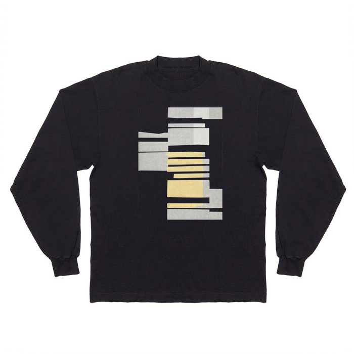 Abstract Textured Yellow and Grey Shreds Long Sleeve T Shirt