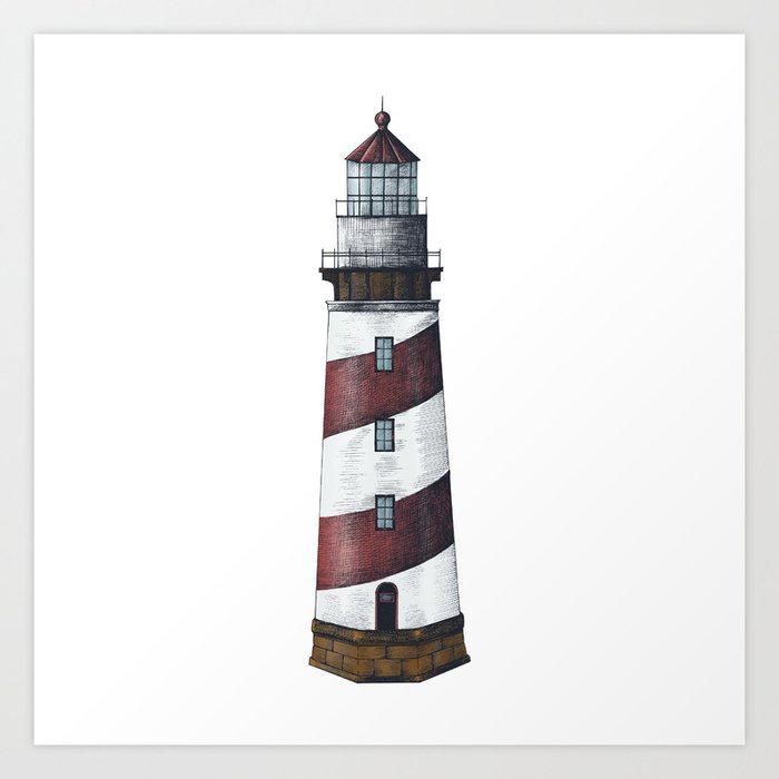 Nautical Red Light House Art Print