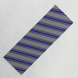 [ Thumbnail: Gray & Midnight Blue Colored Lined Pattern Yoga Mat ]