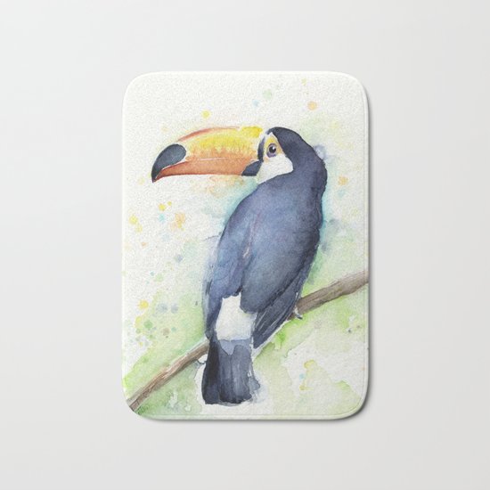 Toucan Tropical Bird Watercolor Bath Mat
