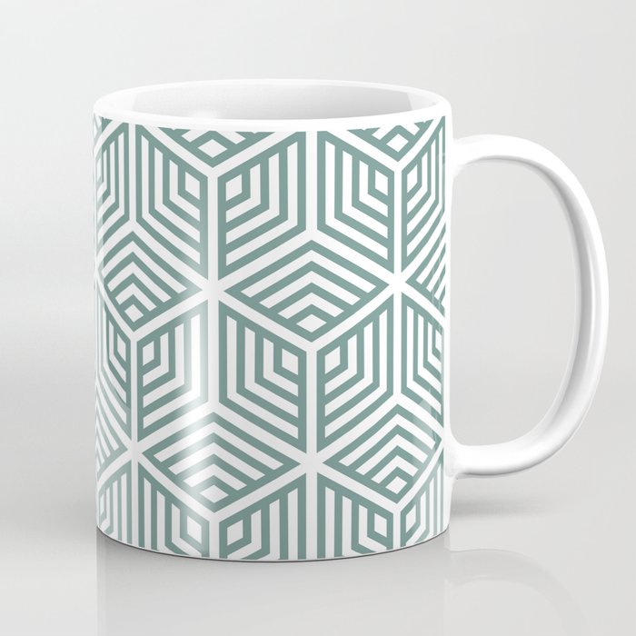 Hazy Blue and White Striped Cube Geometric Pattern Pairs DE 2022 Popular Color Aspen Hush DE5746 Coffee Mug
