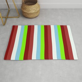 [ Thumbnail: Colorful Brown, Mint Cream, Sky Blue, Green, and Maroon Colored Stripes/Lines Pattern Rug ]