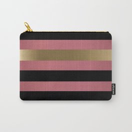 Rose Gold and Black Stripes and Gold Metallic Carry-All Pouch
