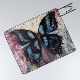 Abstract blue butterfly. Morpho Menelaus. Macro picture with big butterfly. Picnic Blanket