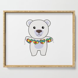 Autism Awareness Month Puzzle Heart Polar Bear Serving Tray