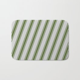 [ Thumbnail: Light Gray & Dark Olive Green Colored Pattern of Stripes Bath Mat ]