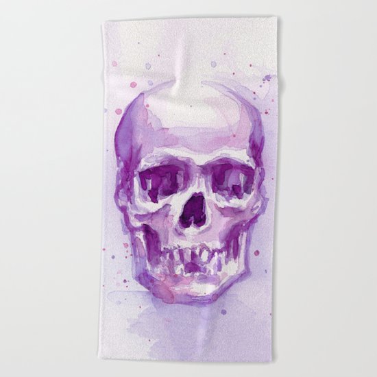 Pink Skull Watercolor Purple Abstract Beach Towel