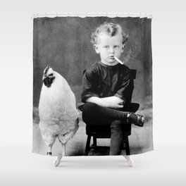 Smoking Boy with Chicken black and white photograph - photography - photographs Shower Curtain