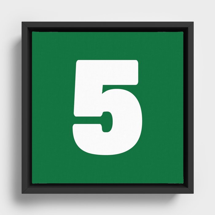 5 (White & Olive Number) Framed Canvas