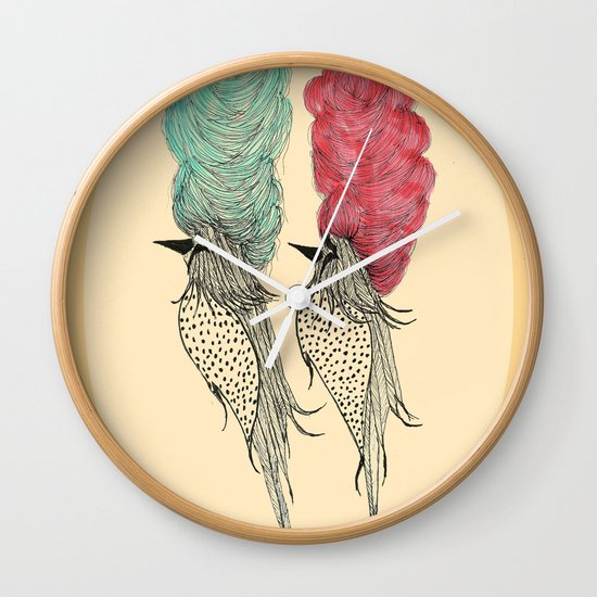 Bouffant Birds Wall Clock