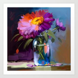 Lonely flowers digital oil painting stillife  Art Print