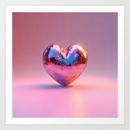 Heart of the Dancefloor: Disco Ball Texture Takes on Romantic Shape Art Print