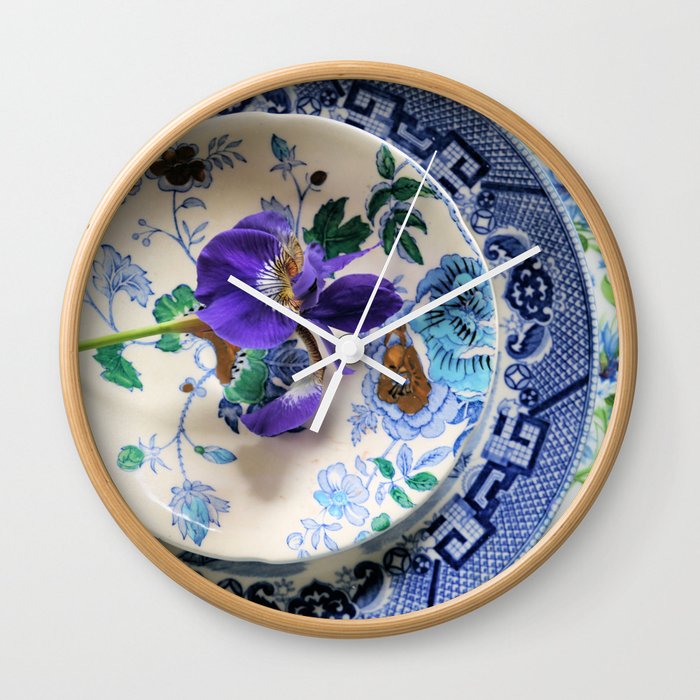 Blue Floral Plates Wall Clock