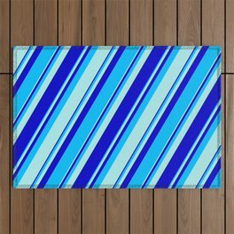 [ Thumbnail: Turquoise, Blue, and Deep Sky Blue Colored Pattern of Stripes Outdoor Rug ]