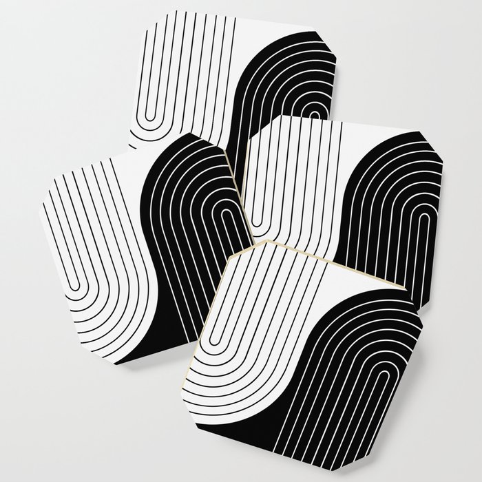Two Tone Line Curvature VIII Black and White Modern Arch Abstract Coaster