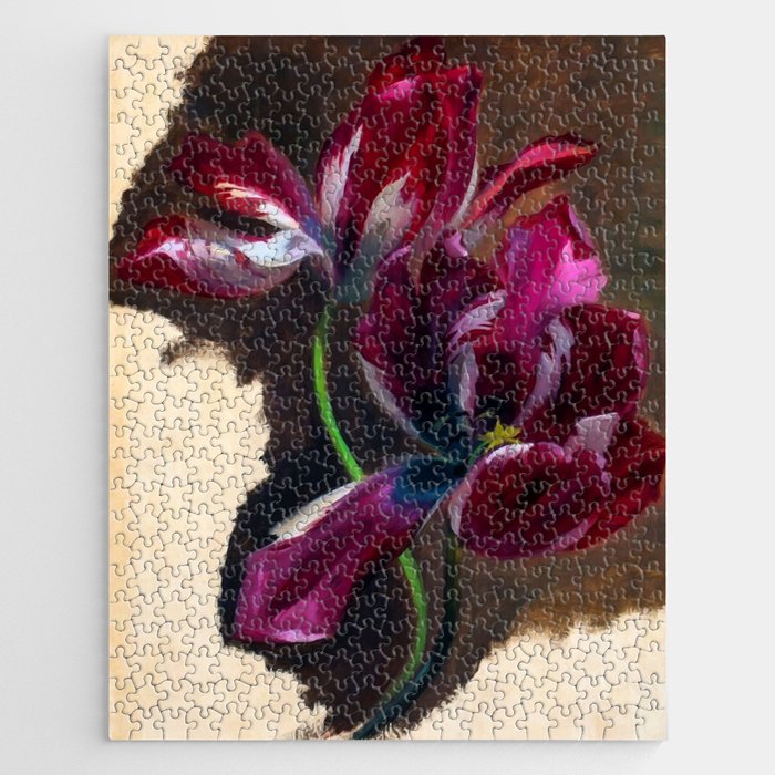 Study of a tulip in amethyst purple still life portrait floral painting for living room, kitchen, dinning room, bedroom home wall decor Jigsaw Puzzle