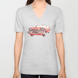 Watercolor Red Classic Car V Neck T Shirt