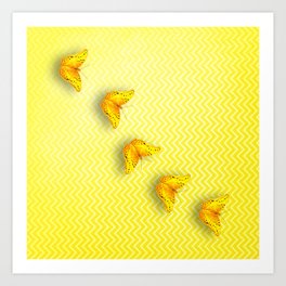 Butterflies on buttercup yellow chevron pattern Art Print