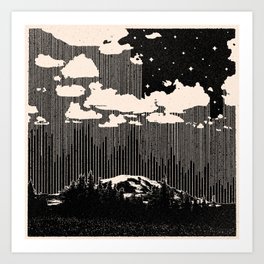 Nighttime Landscape with Line Art Art Print