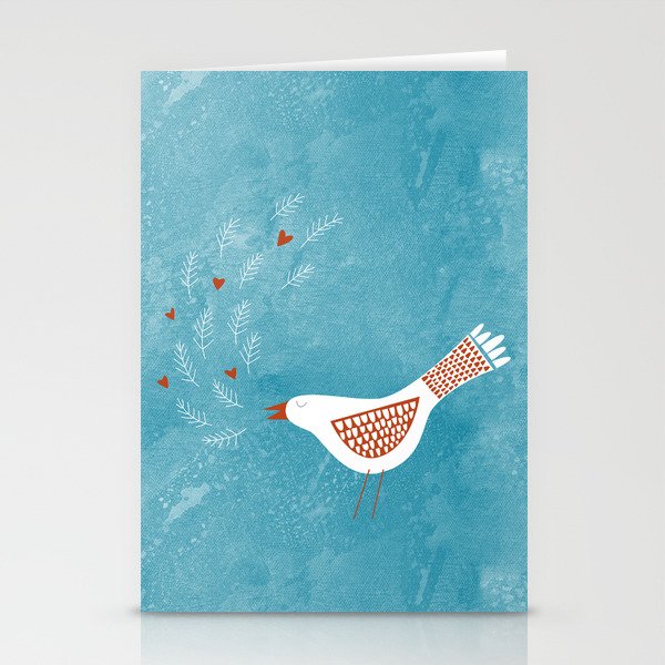Scandinavian Bird with Hearts Stationery Cards
