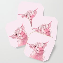 Highland Cow Pink Coaster