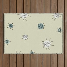 Atomic Age Starburst Planets Ivory Cream Green Outdoor Rug