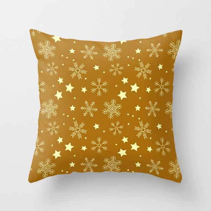 Gold Christmas Holidays Stars And Snowflakes Collection Throw Pillow