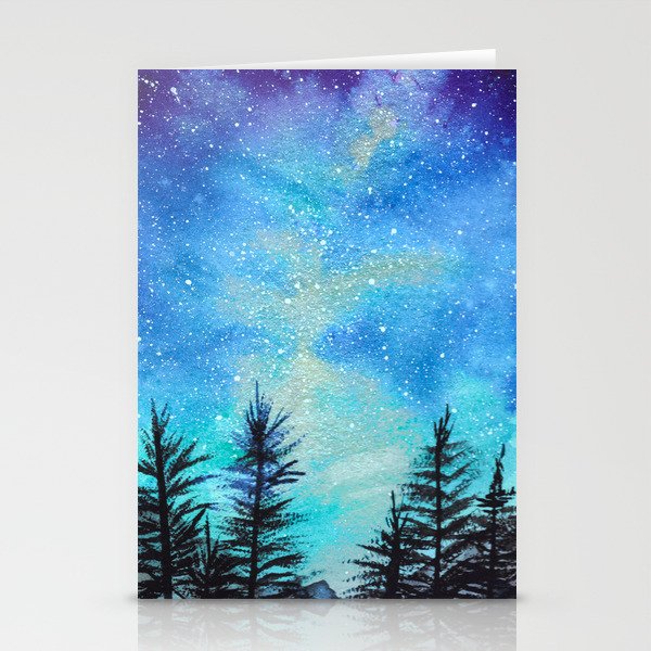 Teal Evergreen Galaxy Stationery Cards
