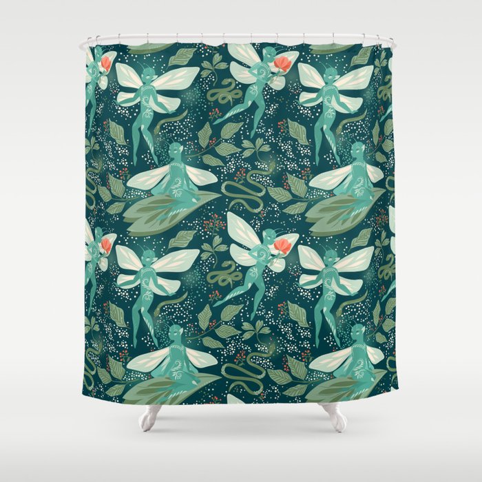 Enchanted Emerald Fairy Forest Shower Curtain