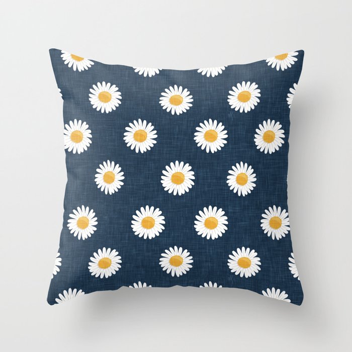 daisies - navy blue Throw Pillow
